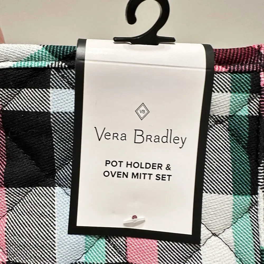 🎀 Vera Bradley Table Runner, Pot Holders & Dishtowel Gift Set Ribbons Plaid NWT
